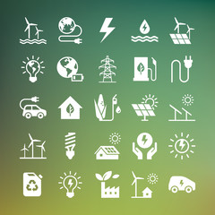 Wall Mural - eco collection with various icons on the theme of ecology and green energy. isolated, editable and s