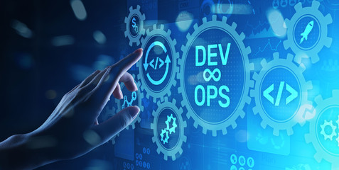 DevOps Agile development concept on virtual screen.