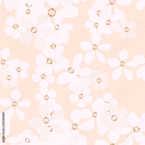 Jewelry And Floral Vector Seamless Pattern White And Pink Flowers