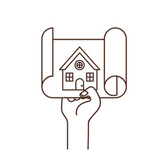 Sticker - hand with construction plan isolated icon