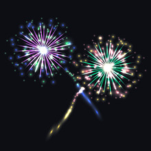 Vector Colorful Fireworks, Festive Shining Elements On Dark Background.