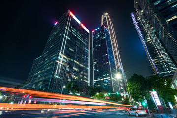 Road City Nightscape Architecture and Fuzzy Car Lights..