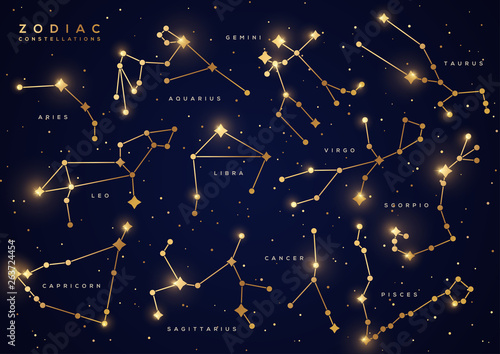 Fotomural Zodiac constellations gold set