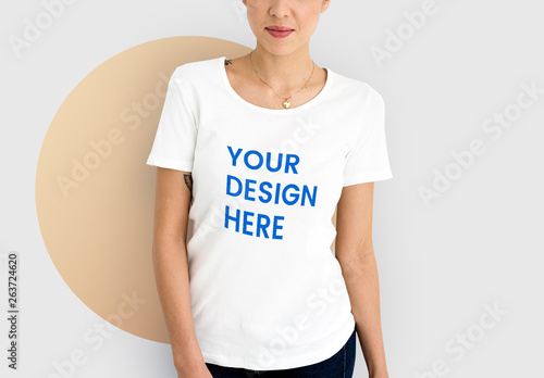 Download Woman Wearing a White T-shirt Mockup. Buy this stock ...