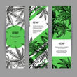 Banners with hemp leaves. Black-white design with marijuana. Vector illustration
