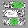 Banners with hemp leaves. Black-white design with marijuana. Vector illustration