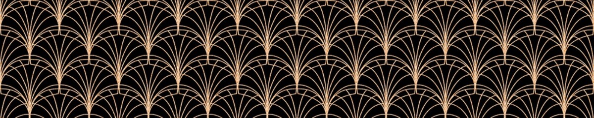 Modern geometric tiles pattern. Golden lined shape. Abstract art deco seamless luxury background.