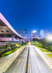 Modern urban road traffic and buildings