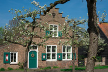 Typical Dutch Stepped Gable House With Shutters,  Burgh Haamstede, The Netherlands