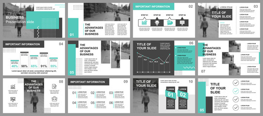 Wall Mural - Business presentation slides templates from infographic elements. Can be used for presentation template, flyer and leaflet, brochure, corporate report, marketing, advertising, annual report, banner.