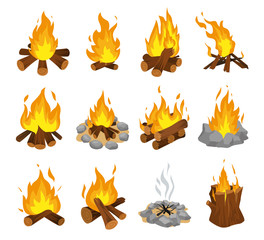 wood campfire set, travel and adventure symbol