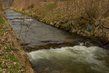 Wall Mural - Svatava river in Kraslice town in Krusne mountains in spring day