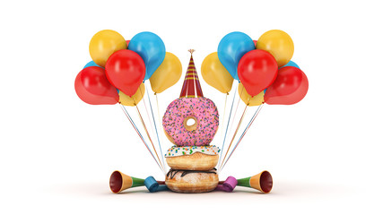 Wall Mural -  Donut with party hat. 3d rendering