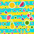 Cartoon fruits stickers seamless vector pattern