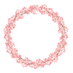 Wall Mural - blooming cherry tree branches wreath - vector circle frame made of pink sakura flowers