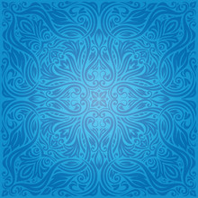 Blue Floral Vintage Wallpaper Background  Fashion Ornate Mandala Design