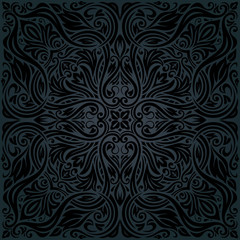 Black ornate Floral  vintage Background trendy fashion wallpaper mandala design