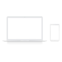 Realistic White Laptop And Smartphone Mock Up . Vector.