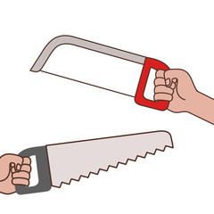 Sticker - hands with saw tool isolated icon