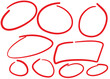 Circle hand drawn isolated on white background. Collection of different hand drawn red circles. For web site, logo and text check. Vector illustration