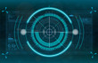 Modern aiming system. Sci-fi futuristic spaceship crosshair. Outline HUD user interface. Fullcolor interface. Techno target screen elements. Abstract Technology background. Vector gadget