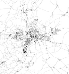  Satellite map of Poznań, it is a city on the Warta River in west-central Poland. Map of streets and buildings of the town center. Europe