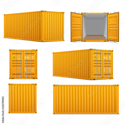 Fotomural Realistic set of bright yellow cargo containers