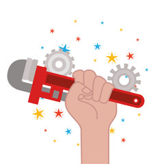 Sticker - hand with plumber key isolated icon