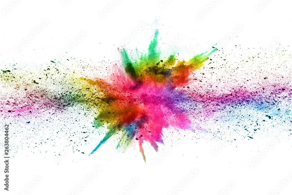 Foto-Schiebegardine Komplettsystem - abstract powder splatted background. Colorful powder explosion on white background.