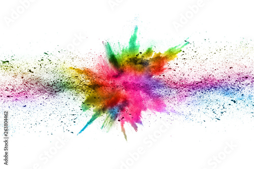 Fototeppich - abstract powder splatted background. Colorful powder explosion on white background. (von kitsana)