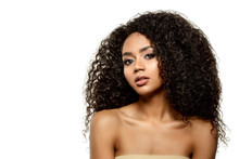 Beauty Black Skin Woman African Ethnic Female Face. Young African American Model With Long Afro Hair. Lux Model.