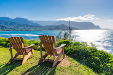 Lounging Chairs Overlooking Hanalei Bay And The Na Pali Coast Princeville Kauai Hawaii USA