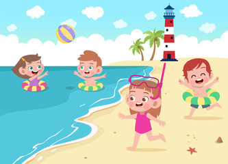 Wall Mural - children playing on the beach vector illustration