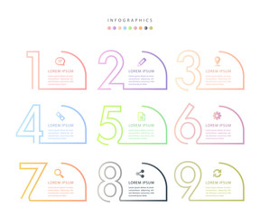 Wall Mural - vector infographic design ui template colorful gradient 9 number labels and icons