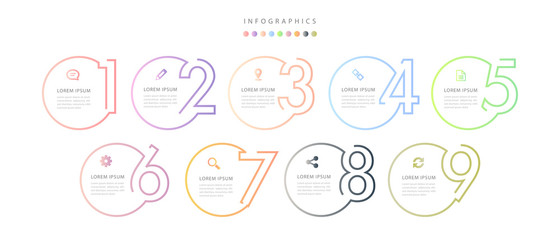vector infographic design ui template colorful gradient 9 number labels and icons