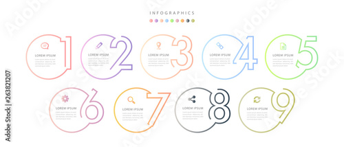 Cuadros en Lienzo Vector infographic design UI template colorful gradient 9 number labels and icon