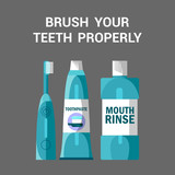 Fototapeta Panele - Teeth Brushing Accessories Vector Illustration
