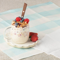 Series about granola, berry and greek yogurt suitable for a healthy breakfast, snack or dessert.