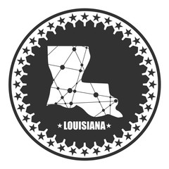 Wall Mural - Image relative to USA travel. Louisiana state map textured by lines and dots pattern. Stamp in the shape of a circle