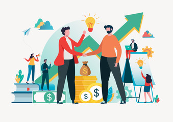 Financial investments concept.  Business assistant. innovation, marketing, analysis. vector illustration. Flat cartoon character graphic design. Landing page template,banner,flyer,poster,web page