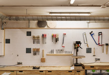 Tools Hanging In Workshop