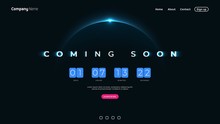 Coming Soon Text On Abstract Sunrise Dark Background With Flip Countdown Clock Counter Timer