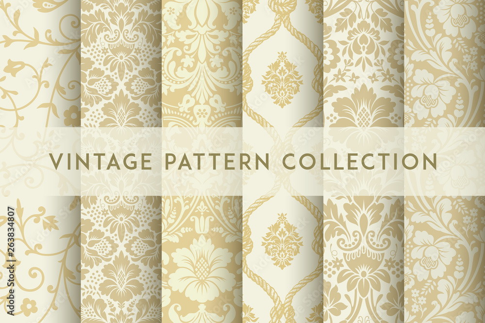 Set of Vector seamless damask patterns. Rich ornament, old Damascus style pattern - obrazy, fototapety, plakaty 