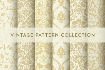 Set of Vector seamless damask patterns. Rich ornament, old Damascus style pattern