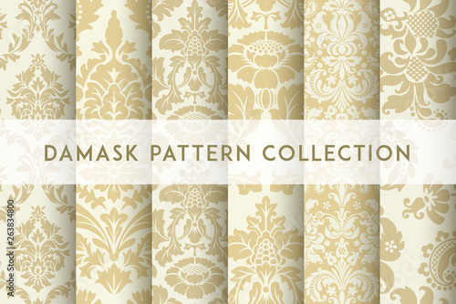 Materiał do szycia Set of Vector seamless damask patterns. Rich ornament, old Damascus style pattern