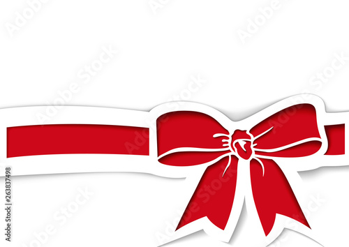 Red Bow and Ribbon in Paper Cutout Style - Colored Illustration with Layers a...