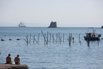 Wall Mural - beautiful old ship sailing on the gulf of poets liguria italy