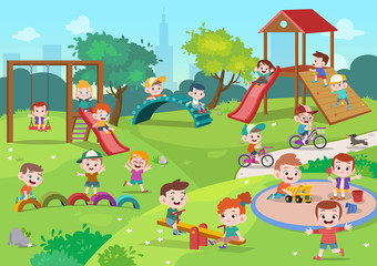 kids children playing playground vector illustration