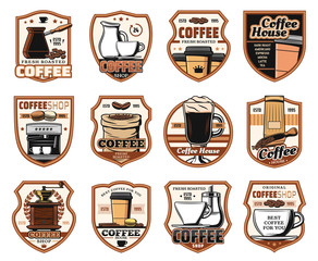 Wall Mural - Coffeeshop cafeteria, coffee house icons