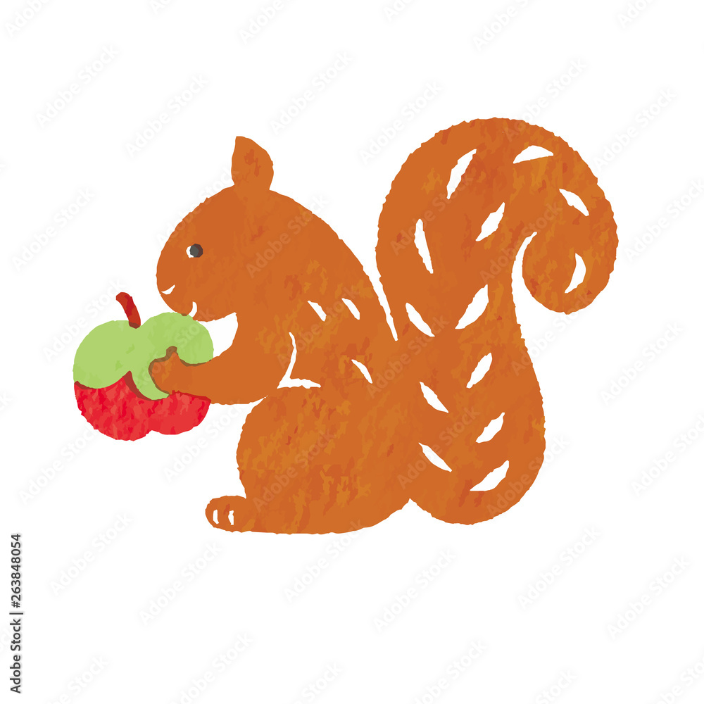 茶色いリスとリンゴ 切り絵風 Stock Vector | Adobe Stock